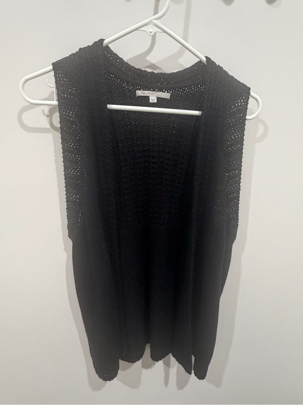 GAP Black Crochet Open-Front Sleeveless Knit Vest